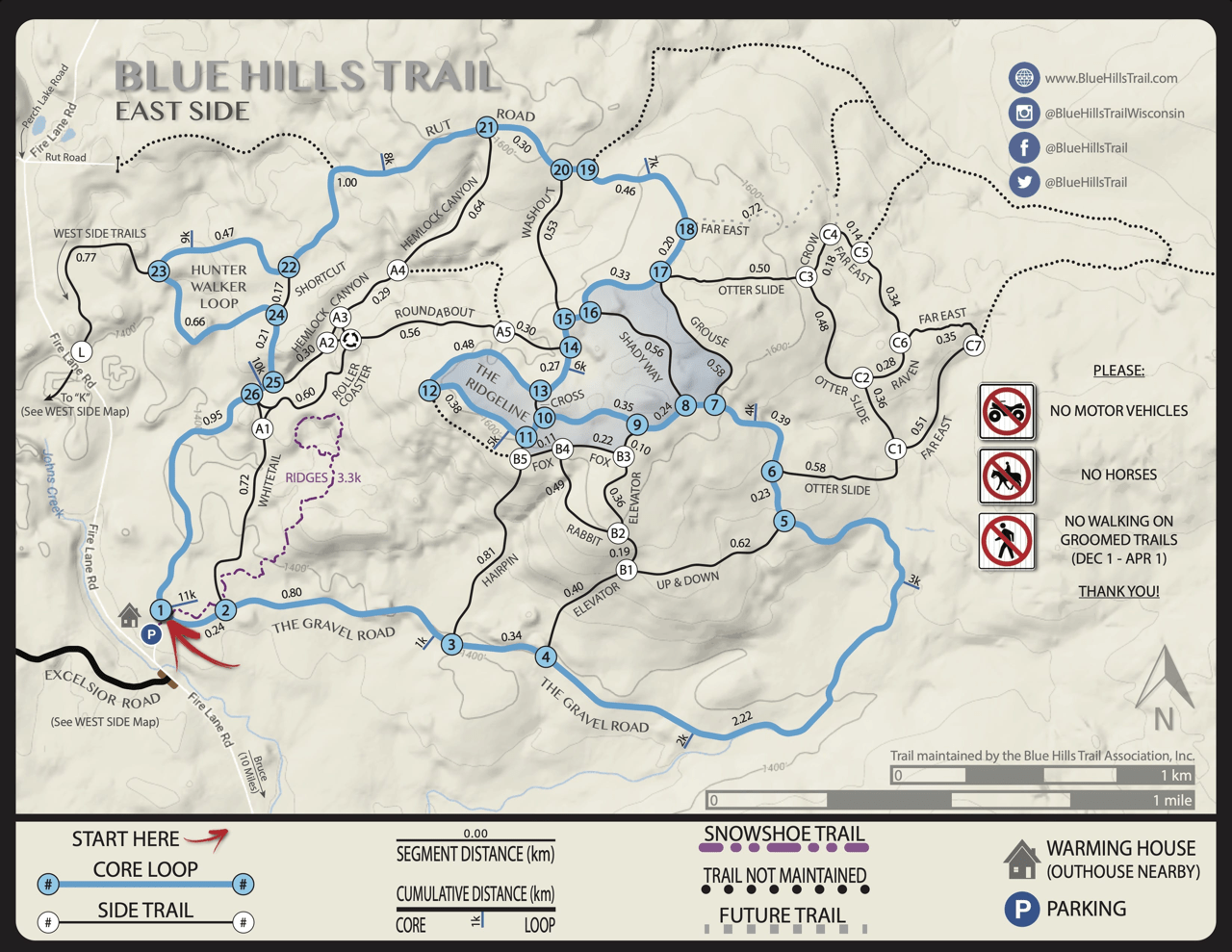 Blue Hills Trail Cross Country Skiing In Wisconsin Home BHT Eastside Map Core (2022) Large 